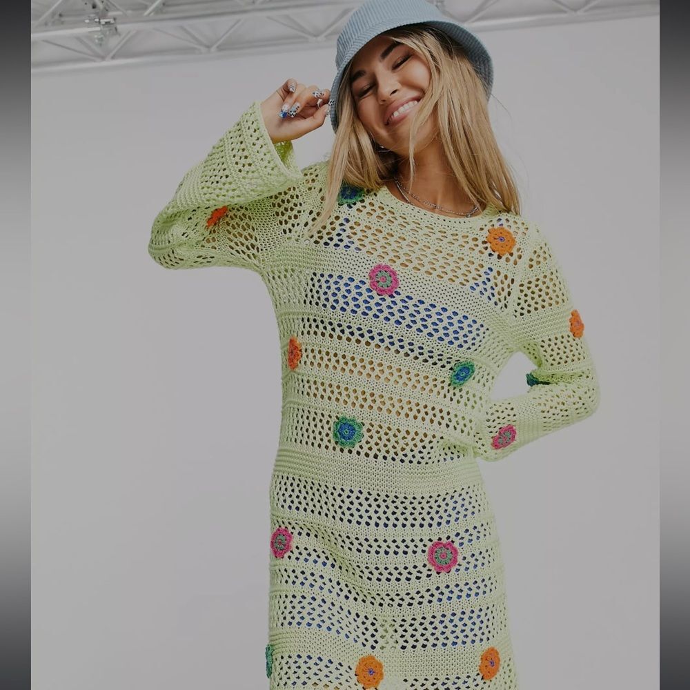 ASOS DESIGN mini dress with crochet flowers